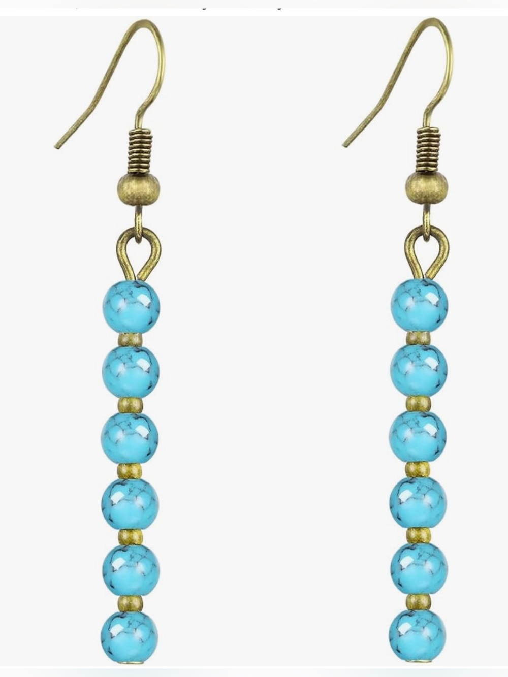 Gorgeous Neiman Marcus brass Gold plate Turquoise Bead dangle Earrings